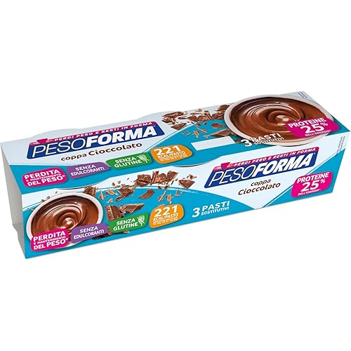 Pesoforma Coppa Budino al Cioccolato, x3 Pasti sostitutivi dimagranti SENZA GLUTINE SOLO 221 Kcal, Ricco in proteine