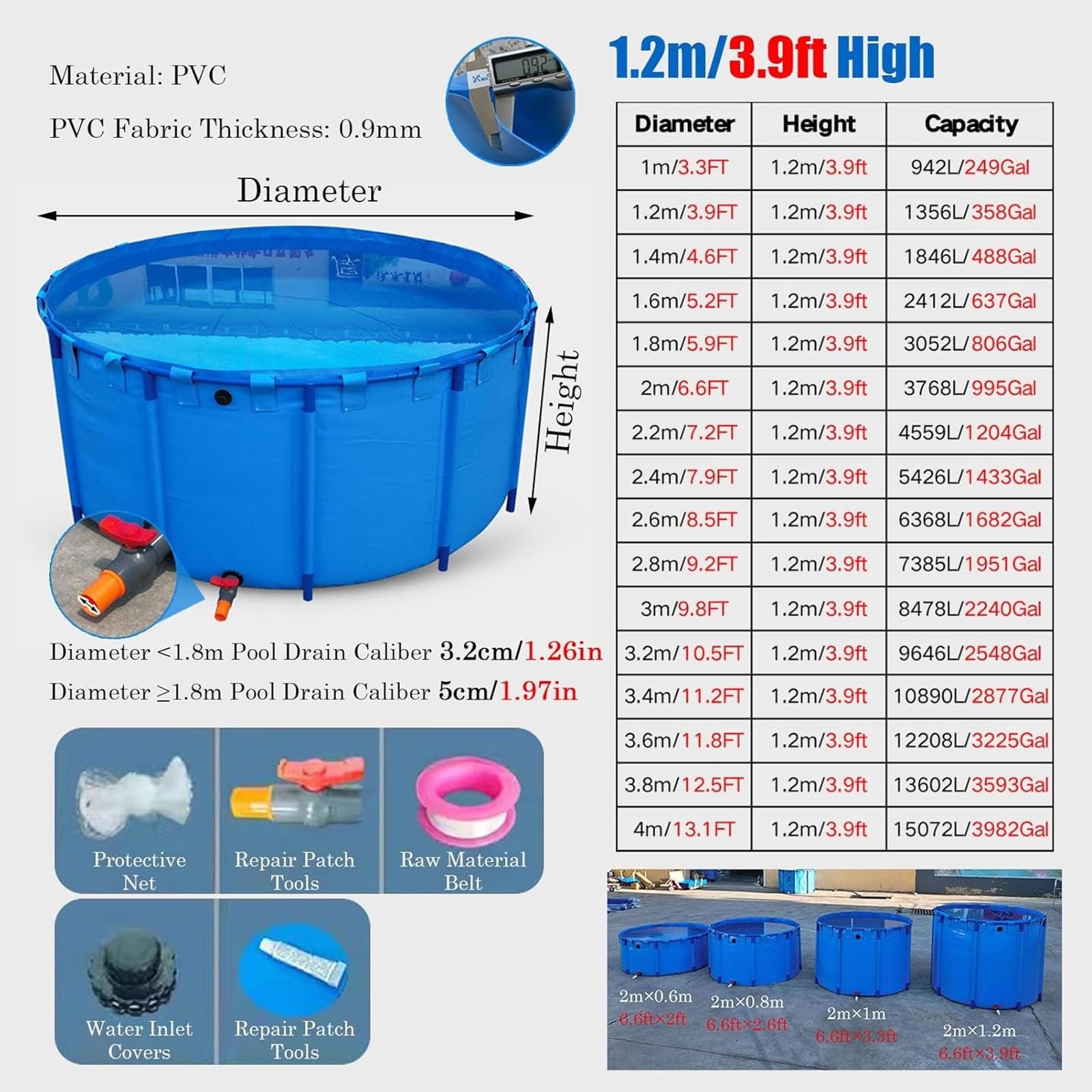 Piscina in plastica rigida fuori terra resistente per acquari Koi e irrigazione agricola (1846L/488GAL)