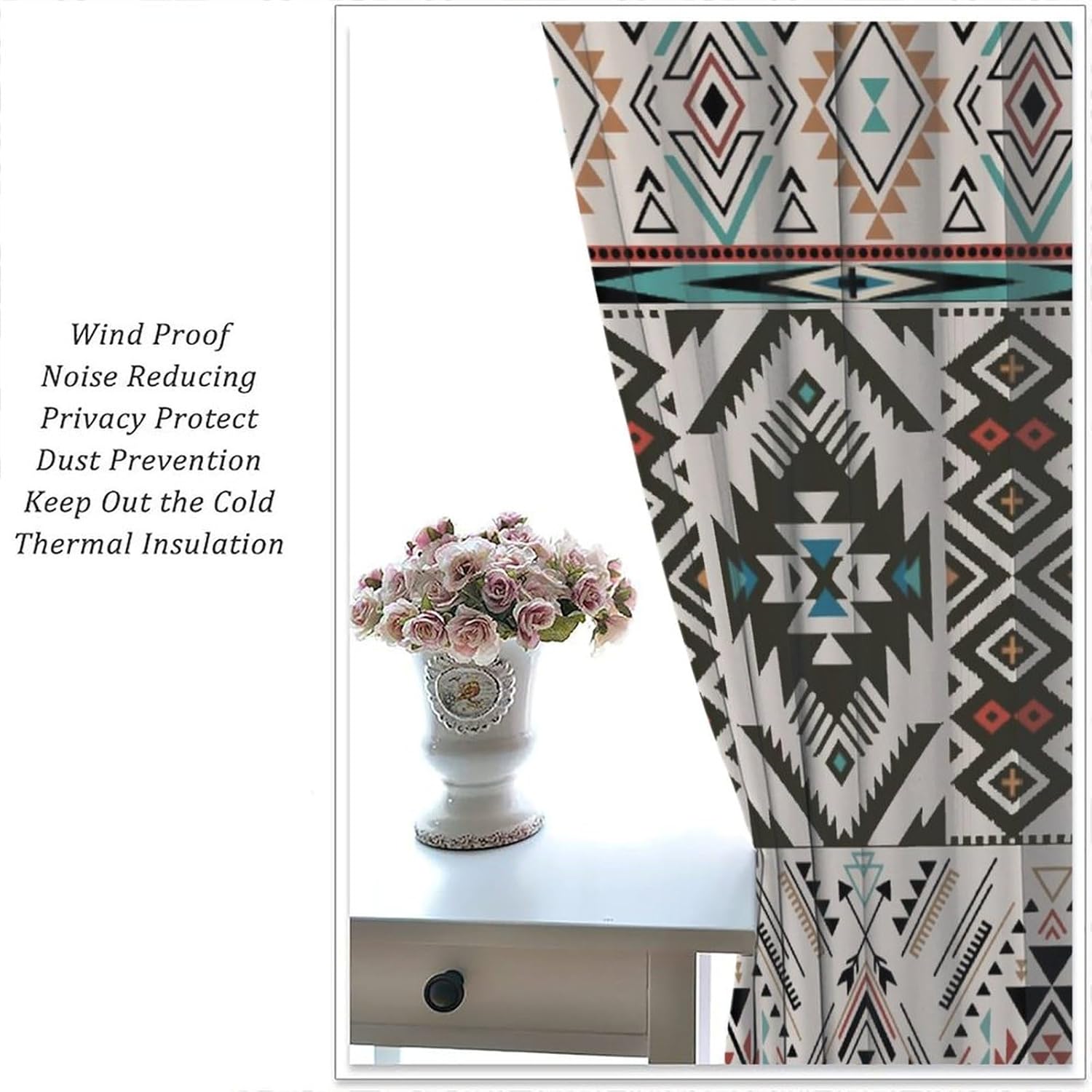 Aztec Curtains Native American Tribal Western Geometric Art Printed Blackout Window Drapes for Bedroom Kitchen Decor Fabric Set 2 Panel 42x45 Inch 80% Shading Rate