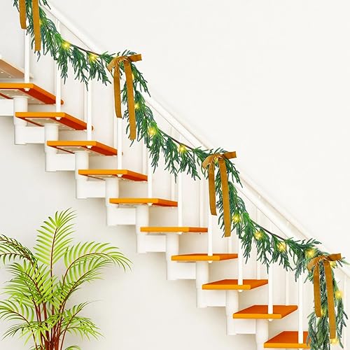 Miniatura 4 de Real Touch Norfolk - Guirnalda de pino sintético de Navidad, guirnalda de pino artificial preiluminada, con luces LED blancas cálidas para Navidad,