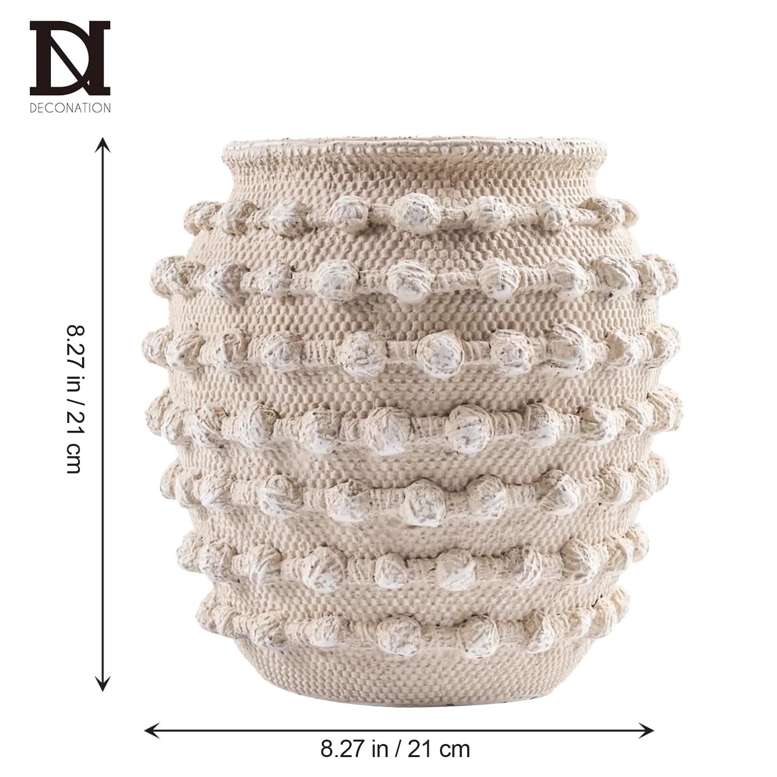 DN DECONATION Vaso da fiori in cemento beige con nodi, rustico, per erba della pampa e fiori secchi, decorazione per la casa in stile bohémien, per soggiorno, tavolino da caffè, mensola e bagno