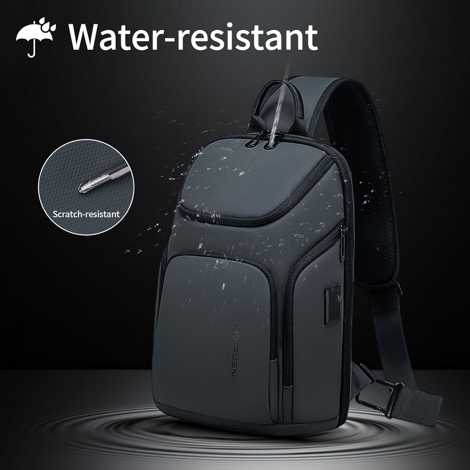 FENRUIEN Sling Bag Crossbody Sling Backpack with USB Port, Shoulder Chest Bag for Women Men.（Black/White/Grey） - Image 7