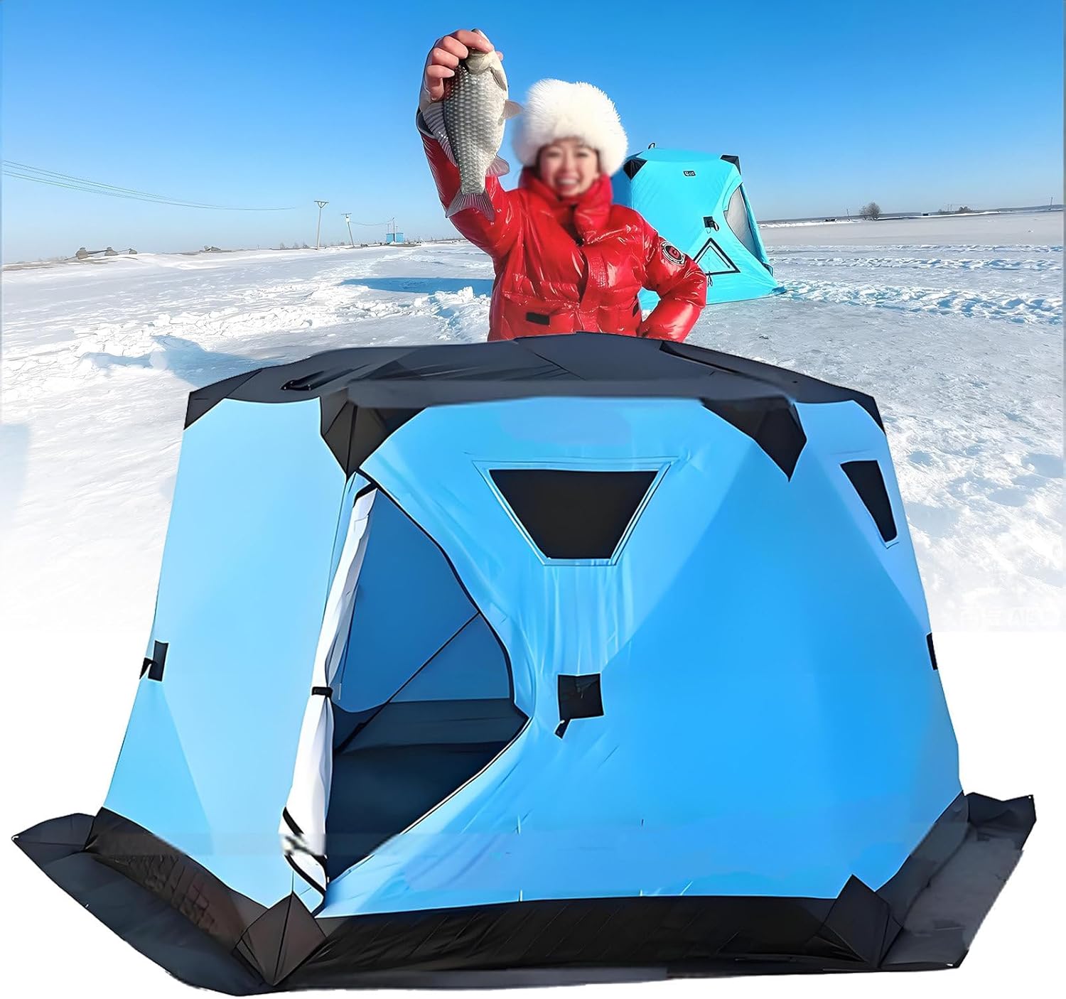 Insulated Ice Fishing Tent, Winter Fishing Tent,Ice Fishing Shelter with Stove Jack and Floor, Portable Ice Fishing Tent Insulated Layer Ice Shanty