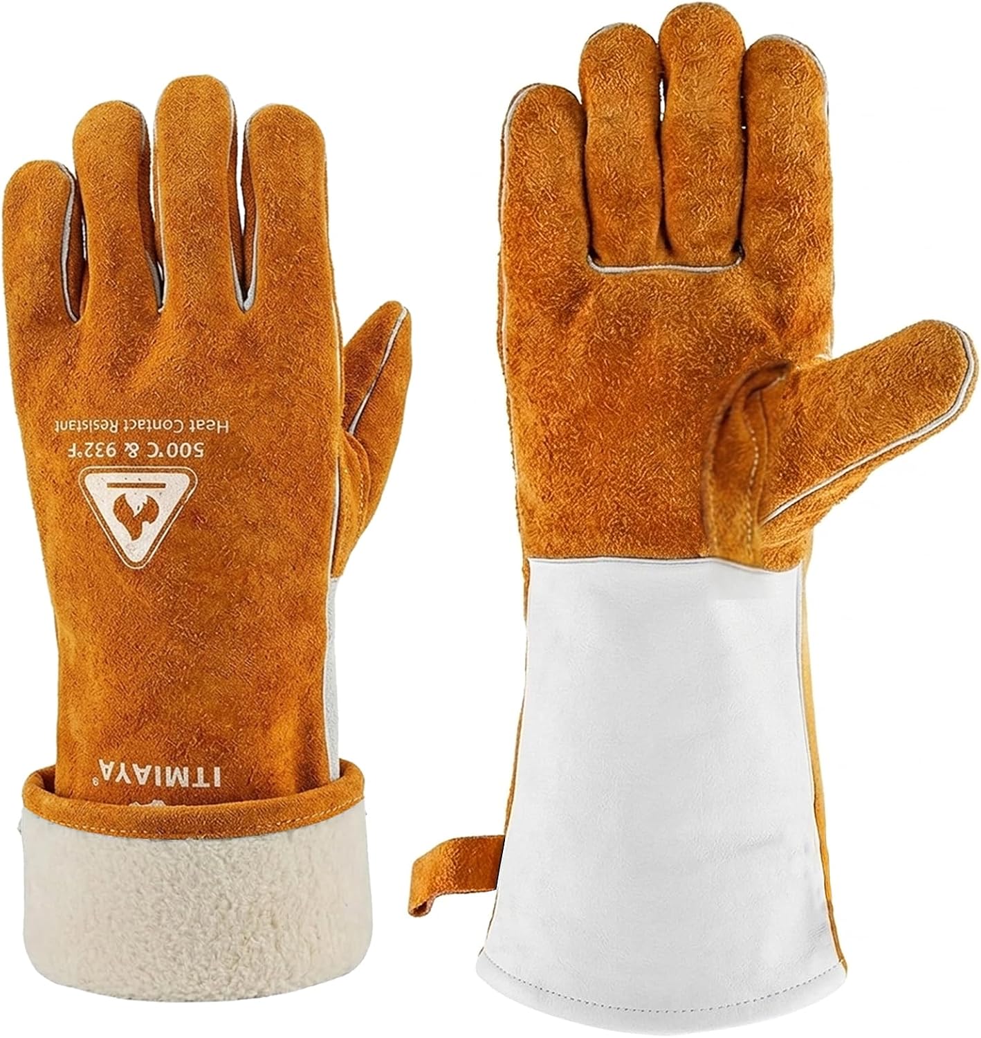 ITMIAYA® Premium Welding Gloves 16 Inch 932℉ XL Heat Resistant Leather Work Gloves Heavy Duty Durable Stitch Guard Fireproof for MMA/MIG/TIG/Forge/BBQ/Garden Work/Woodworking/Fireplace