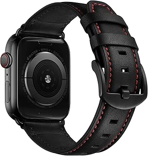CINORS Leather Band Compatible with Apple Watch Ultra 49mm 45mm 44mm 42mm Mens Women Vintage Leather Strap XL Dressy Black Buckle Bands with Black Adapters for iWatch Series 8 7 6 5 4 3 2 1 SE