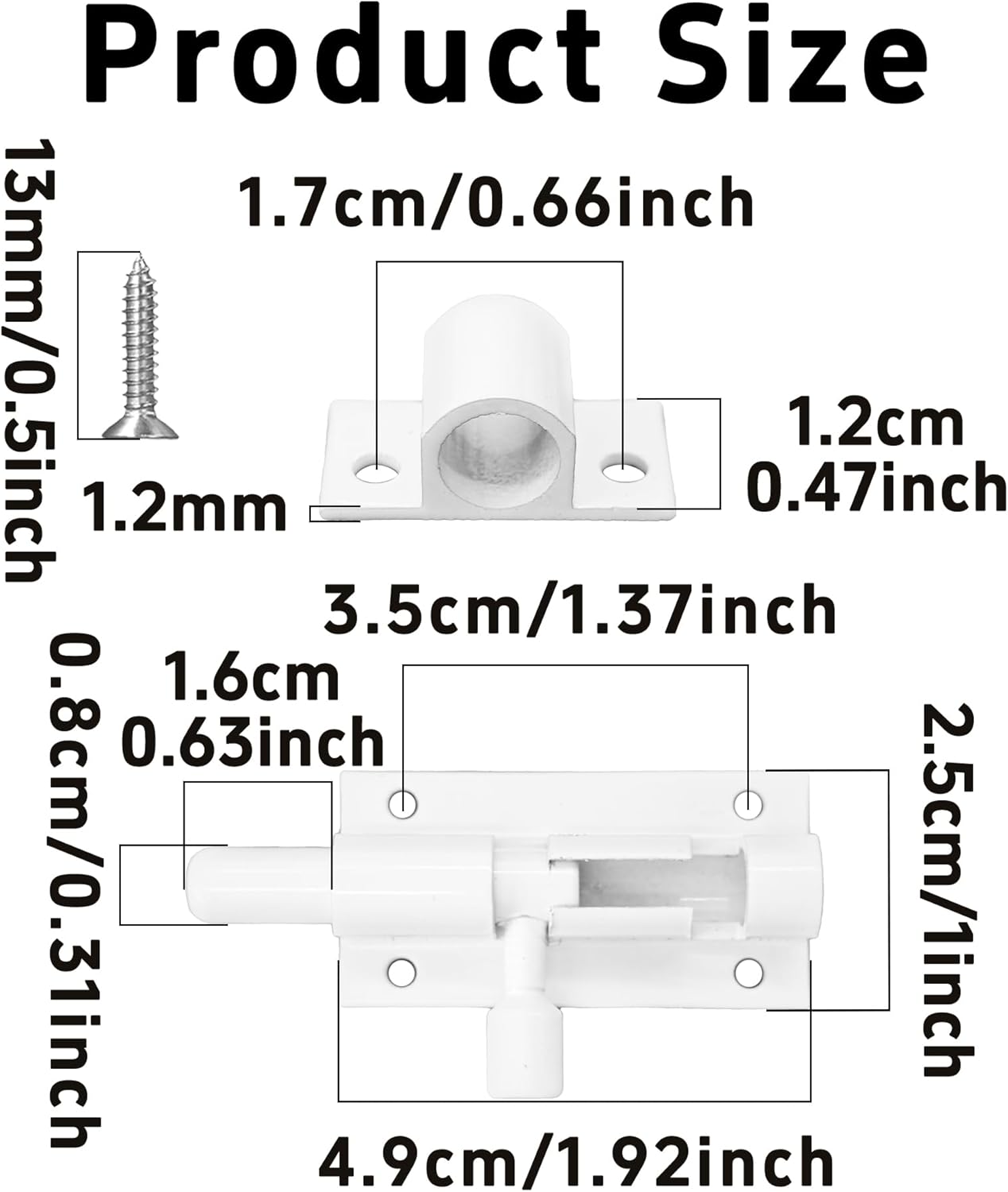 2Pcs 2 Inch White Aluminum Alloy Slide Bolt Latch, Heavy Duty Security Interior Exterior Door Window Latch Sliding Lock Barrel Slide Bolt Gate Lock Hasp