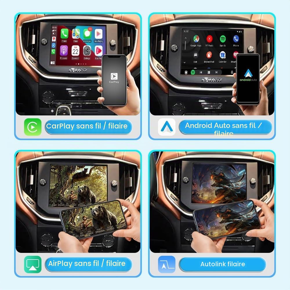 Kit de décodeur Carplay sans fil pour Maserati 2014-2016 Quattroporte Ghibli OEM Écran de mise à jour Compatible MirrorLink, Siri, commande d'origine, caméra de recul