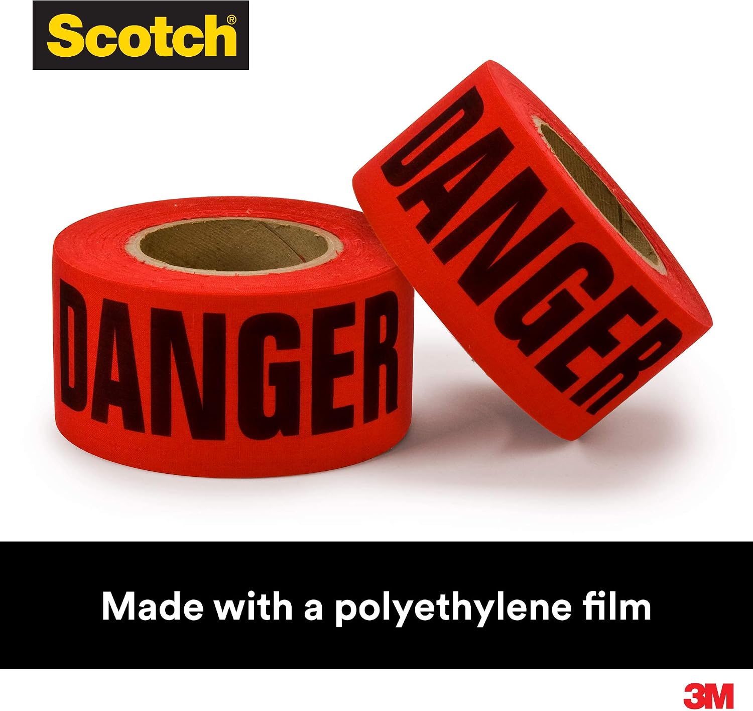 Scotch® Barricade Tape 356, Danger, 3 in x 300 ft, Red, 16 Rolls/Case