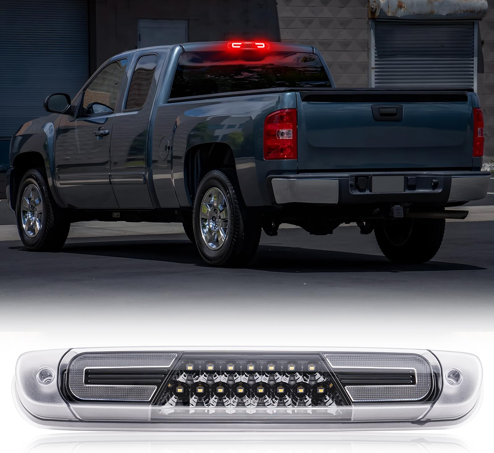 LED Third Brake Light Compatible with Silverado Sierra 2007-2013 1500 2500 3500 1500HD 2500HD 3500HD Rear Center High Mount Stop 3rd Brake Light White Cargo Lamp, Clear Lens