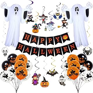 Halloween Decorations, Halloween Pumpkin Balloons Banner Hanging Swirl Halloween Theme Party (Halloween Ghost)