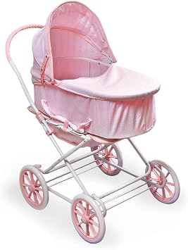 Badger Basket English Style Doll Stroller - Adjustable Canopy Classic Doll Pram - Fits 18 to 22-Inch Dolls - Durable Pretend Play Toy with Smooth Wheels for Kids - Pink