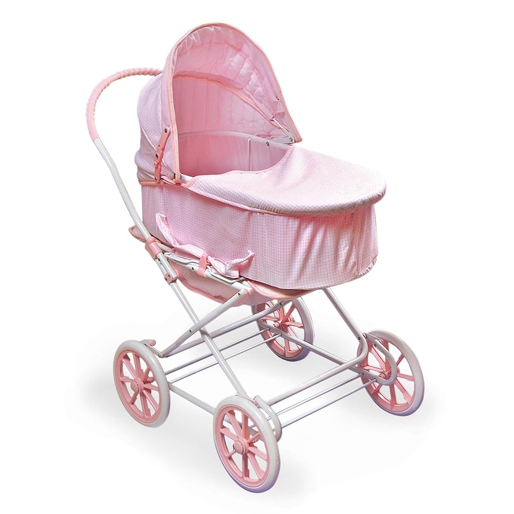 Badger Basket English Style Doll Stroller - Adjustable Canopy Classic Doll Pram - Fits 18 to 22-Inch Dolls - Durable Pretend Play Toy with Smooth Wheels for Kids - Pink