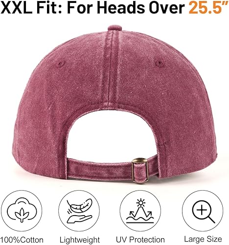 Miniatura 2 de Gorra de béisbol de mezclilla lavada de gran tamaño XXL, gorra deportiva de perfil bajo para cabezas grandes de 23.5 a 25.5 pulgadas, sombrero de