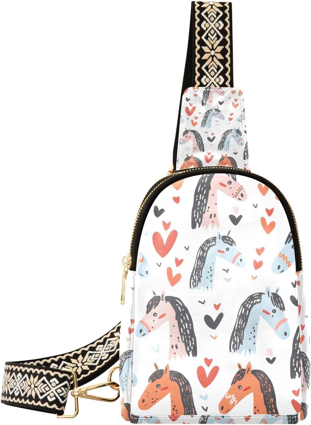 Horse Childish Doodle Backpack Sling Bag for Women Crossbody Bags Small Cross Body Bags Leather Travel Chest Bag Purse Casual Daypack