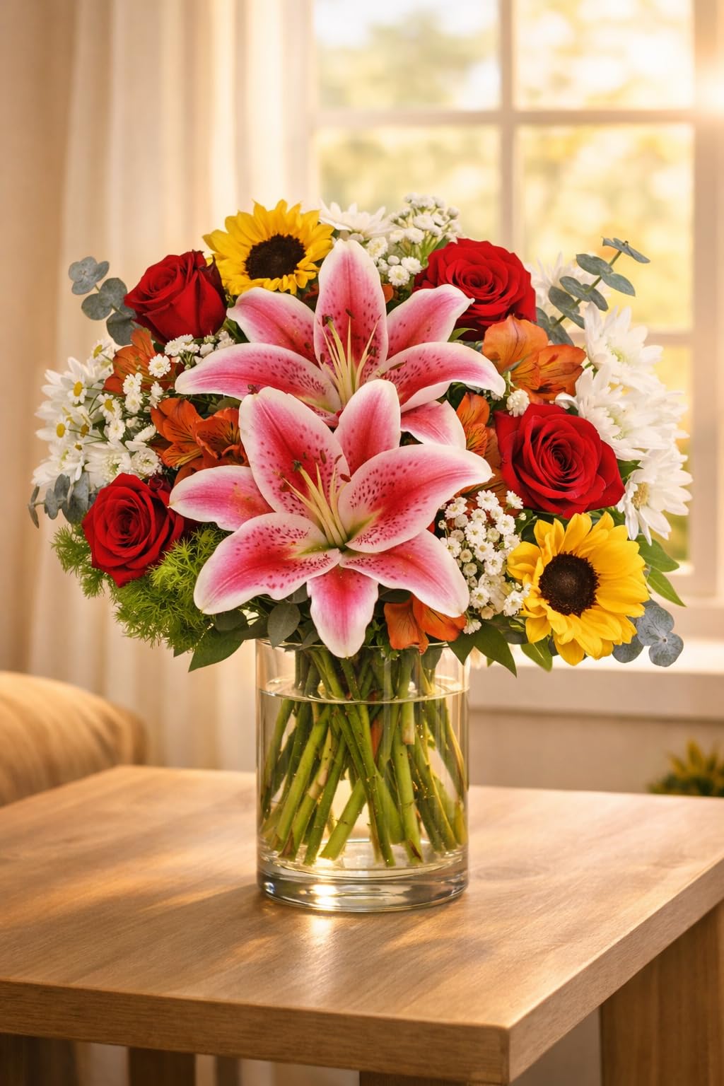 BloomsyBox – Bold & Bright Blooms (Glass Vase Included) – Fresh Flowers for Delivery – Gift for Birthday, Anniversary, Get Well, Congratulations,