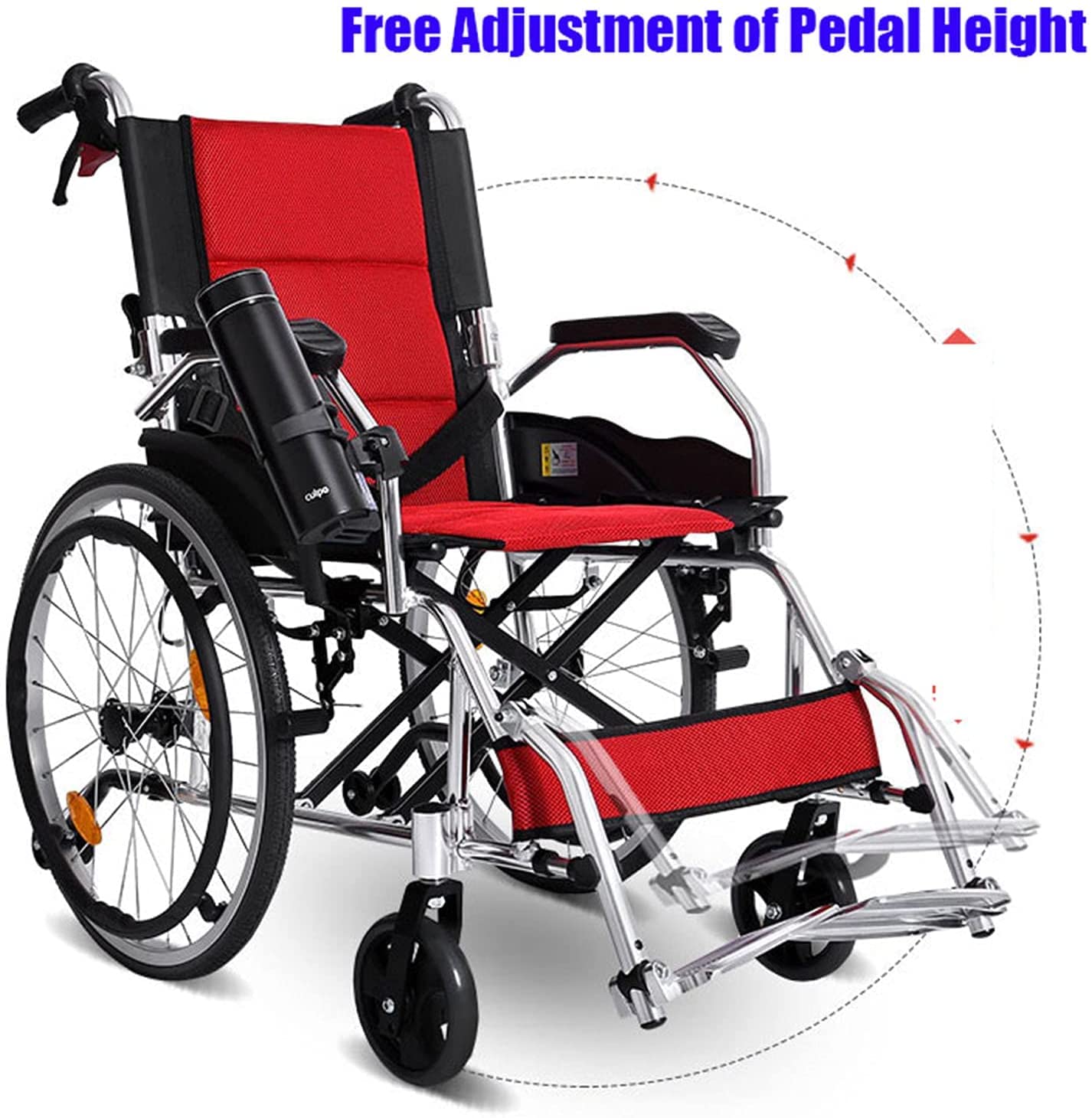 Carrozzine Semoventi per Adulti con Pedaliera Pieghevole, Sedia a Rotelle a Spinta Assisleggera Pieghevole/Black