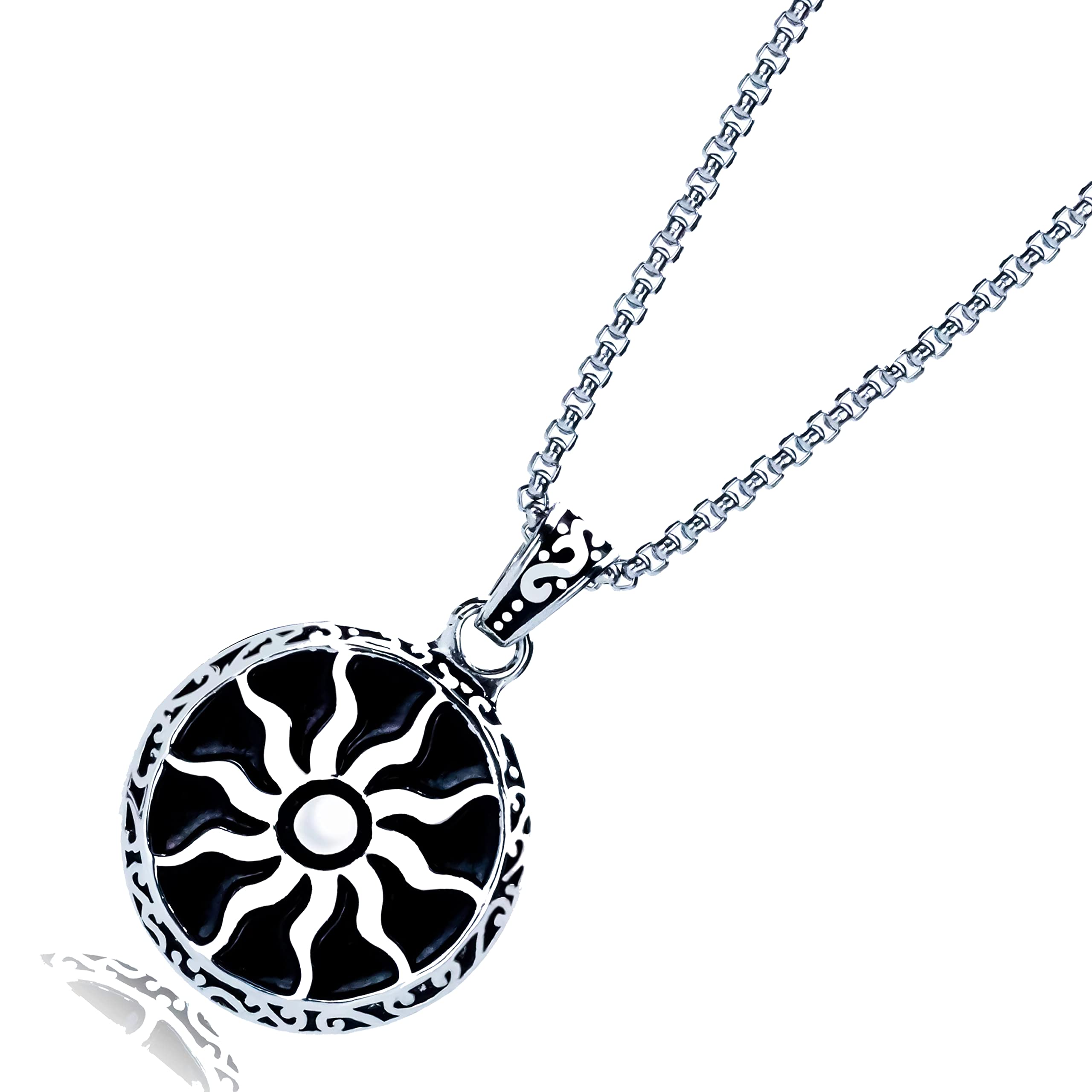 Fashion FrillSilver Pendant Chain For Men Chain For Men Boys Alloy Round Shaped Necklace Pendant Silver Chain For Boys Men Silver Tone Pendant with Chain Accessories Jewellery For Men and Boys-image-25
