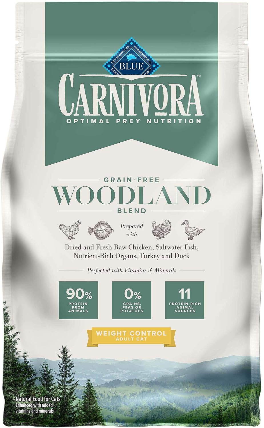 Blue Buffalo Carnivora Optimal Prey Nutrition High Protein, Grain Free Natural Adult Weight Control Dry Cat Food, Woodland Blend 4lb