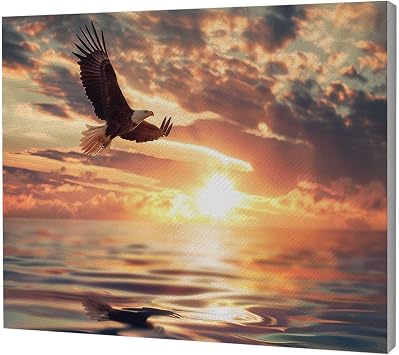 Bald Eagle Canvas Wall Art Flying Eagle Sunrise Pictures Prints Large Bird Above Sea Scenery Painting Artwork for Bedroom Living Room Decoration Framed 548CA2 Eagle And Sea