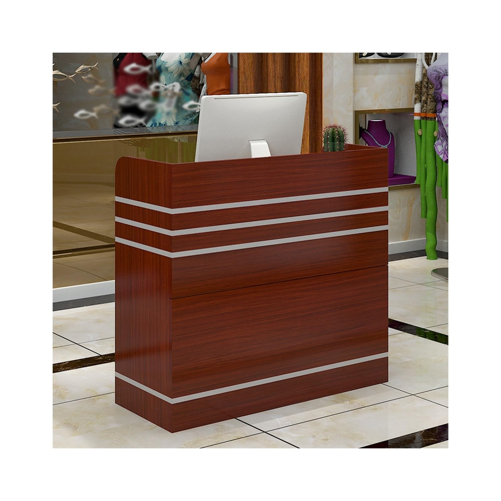 Bureau de réception verrouillable en teck – Comptoir polyvalent pour barbiers, restaurants, salons de beauté et cafés – 120 cm Design élégant pour un usage professionnel