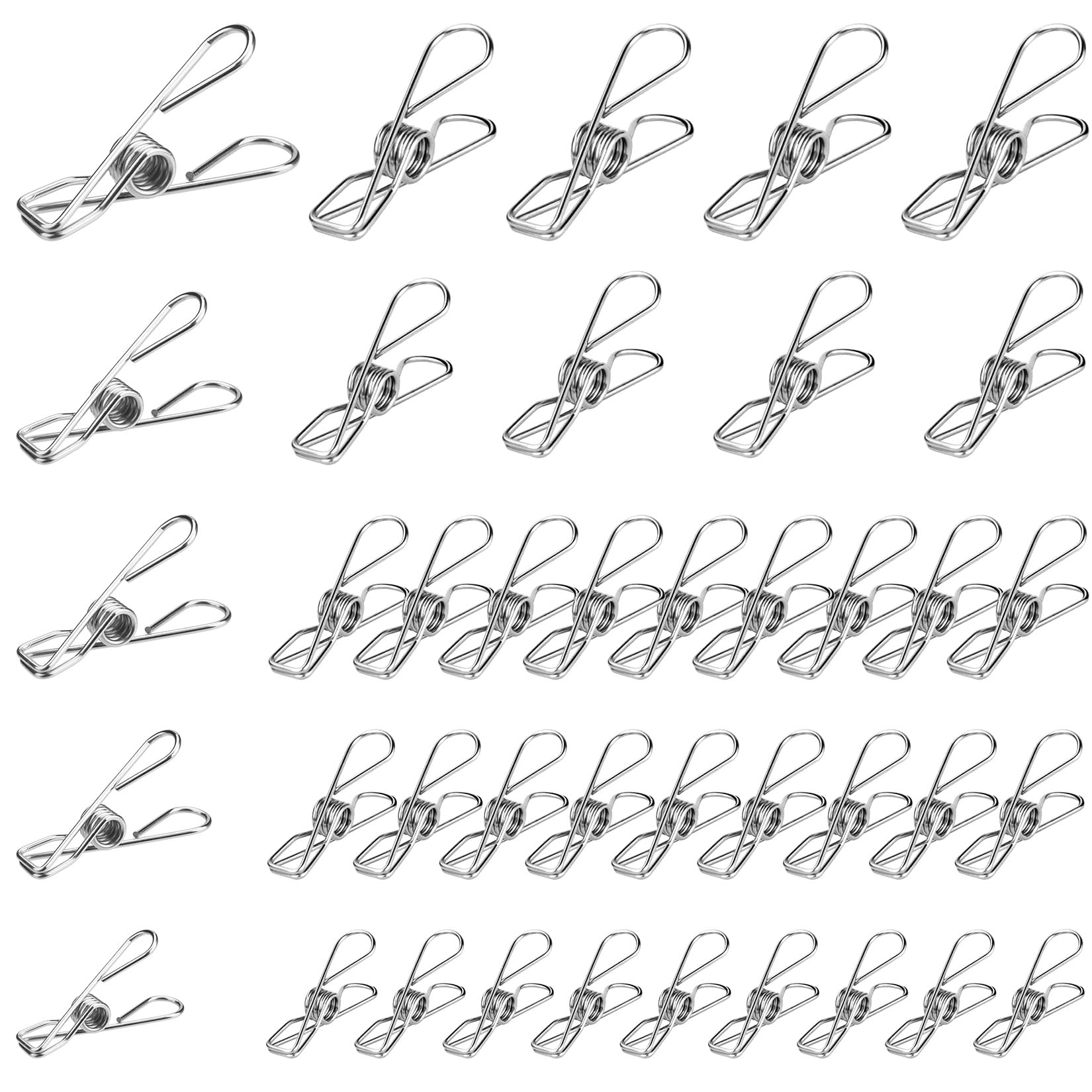 30 Mollette In Acciaio Inox - Clip Per Bucato, Calzini, Asciugamani