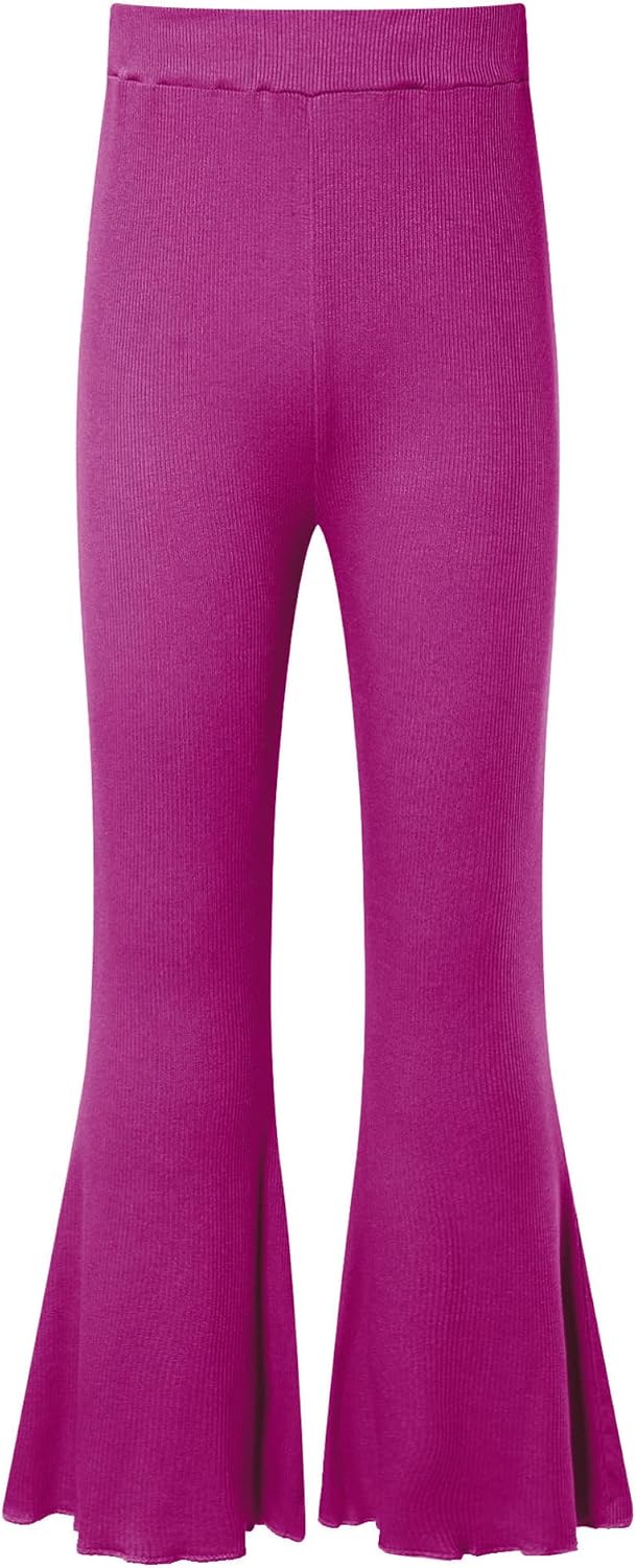 Aislor Kids Girls Ribbed Flared Pants Yoga Gym Workout Training Leggings Bell Bottoms Jazz Latin Hip Hop Dance Trousers