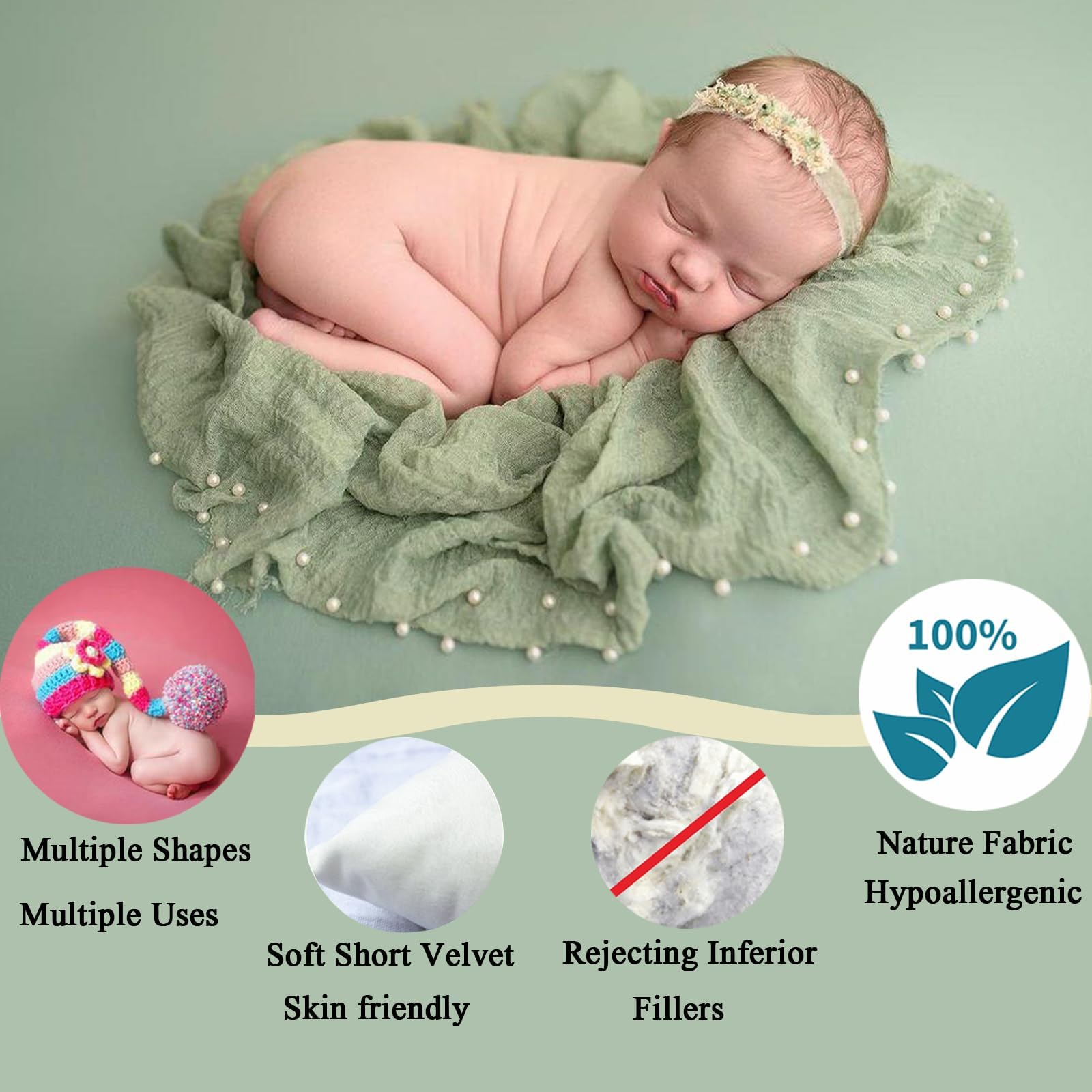 4 pezzi accessori fotografici per neonati, neonati, accessori di scena fotografici, cestino per bambini, 1 ciambella, 3 cuscini in posizione (adatti per 0-2 mesi)