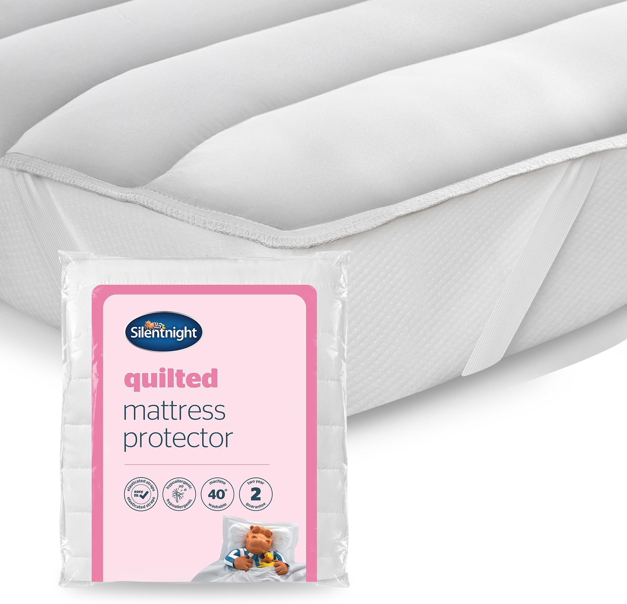 Silentnight Quilted Super Mattress Protector – Premium Luxury Mattress Cover Protector Pad with Extra Deep Elasticated Straps – Hypoallergenic, Super Soft and Machine Washable - Super King, White