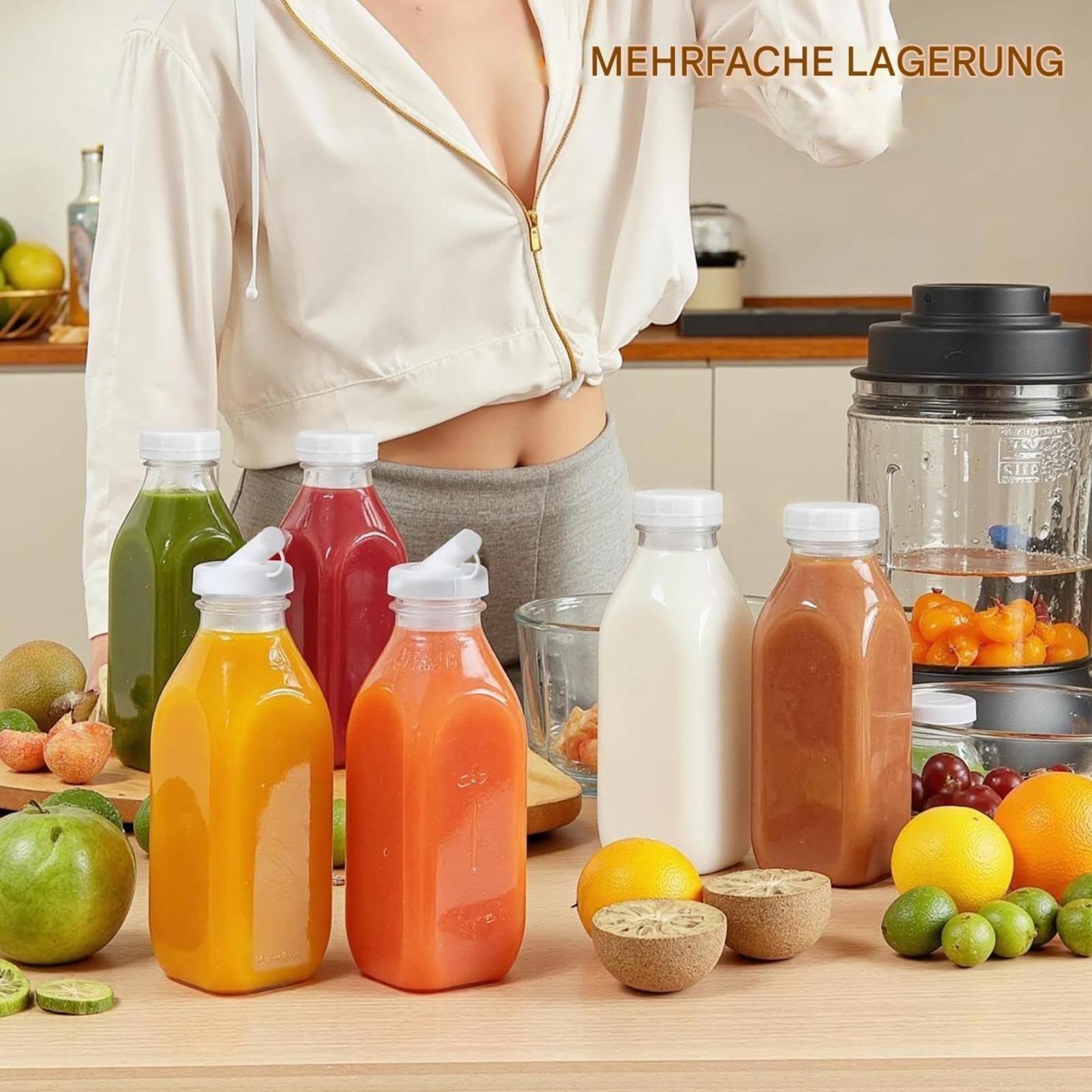 Glasflaschen Für Saft 1 Liter Wiederverwendbare Luftdichte Trinkflasche Mit | Auslaufsicherer Trinkbecher Für Wasser, Milch, Saft, Kühlschrank, Küche, Kochen, Reisen Und