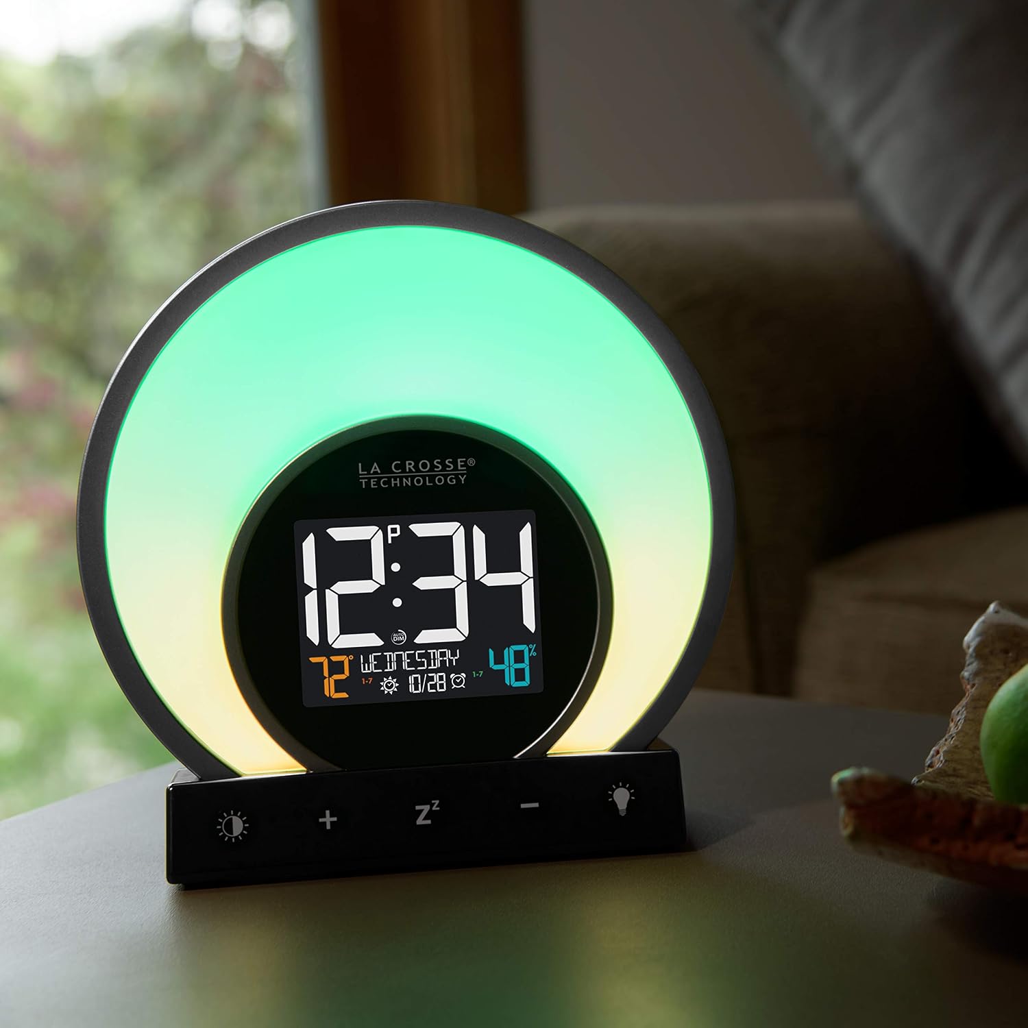 La Crosse Technology Soluna C79141 Mood Light Alarm Clock with Temperature & Humidity, Black, 6.81" L x 2.69" W x 6.71" H