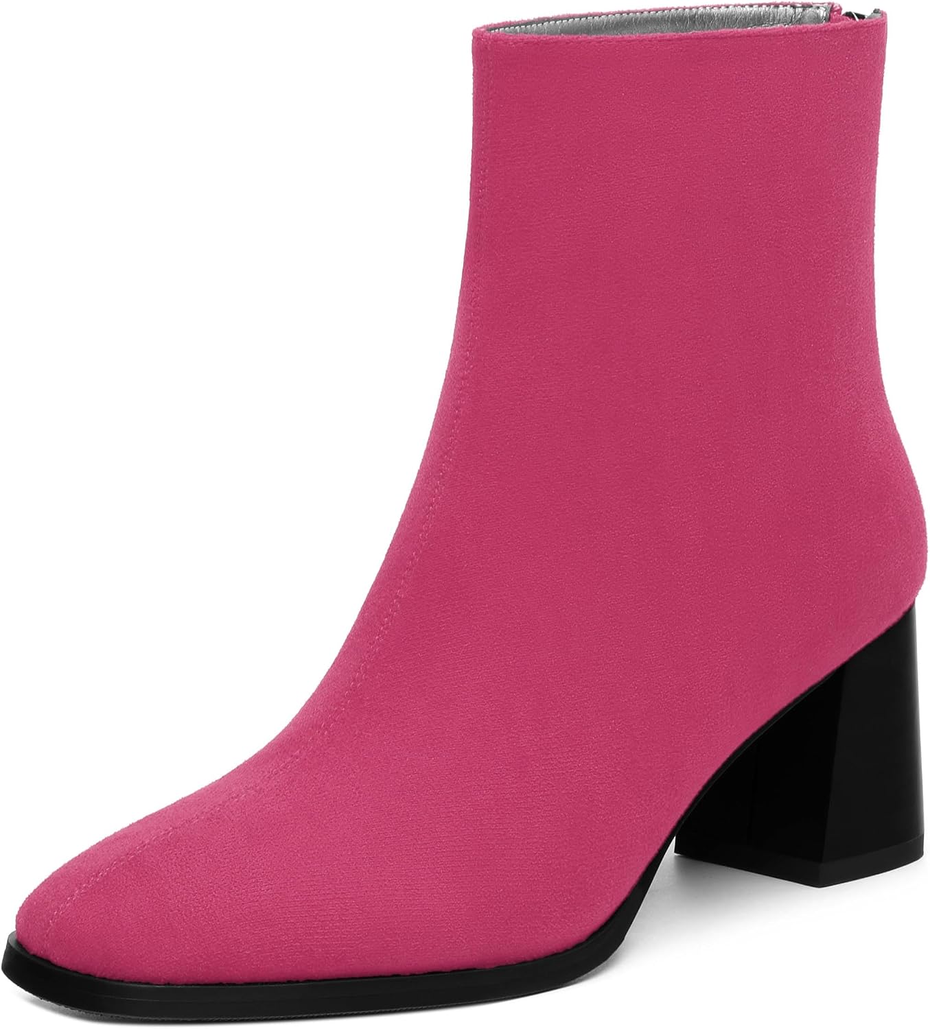 Women's Purple Square Toe Mid Block Heel Ankle Booties, 2.5" Heel Height