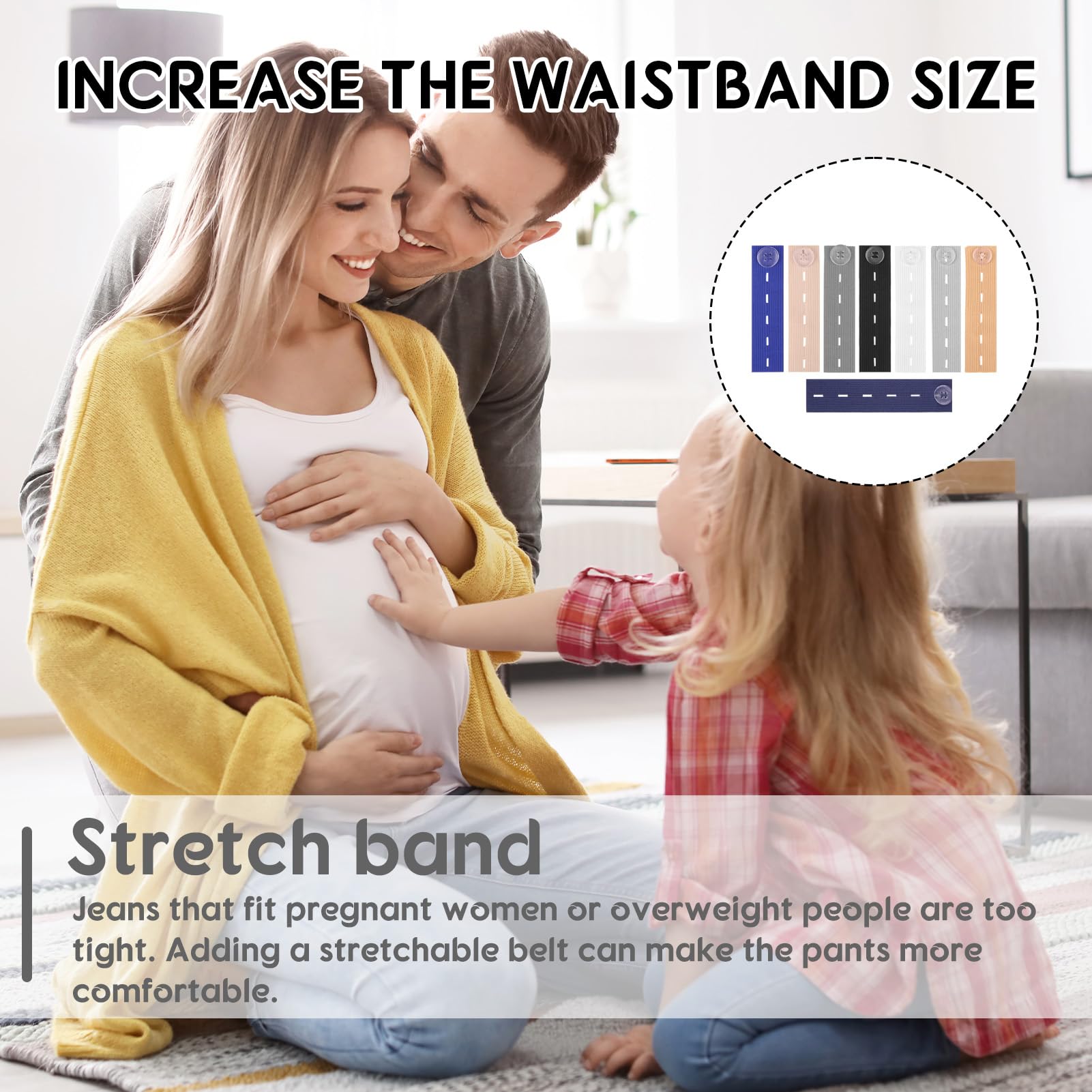 Yohtlfp Extensiones de Cintura para Pantalones, 8PCS Extensión de Botones Ajustable para Pantalones Vaqueros, Cinturones Eásticos para la Cintura, Extensor Pantalon Embarazada, Colorido — view 5
