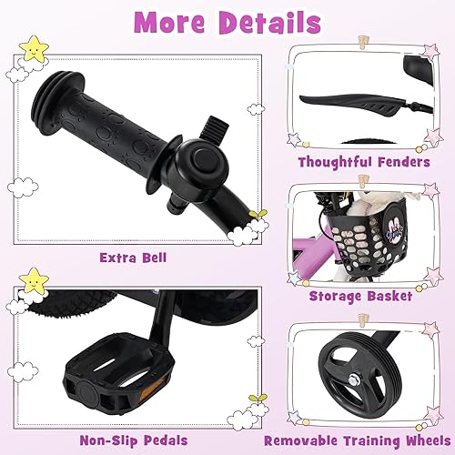 Miniatura 8 de BABY JOY Rabbit Pilot - Bicicleta deportiva para niños, 12, 14, 16, 18 pulgadas, para niños de 3 a 8 años, con altura ajustable, ruedas de