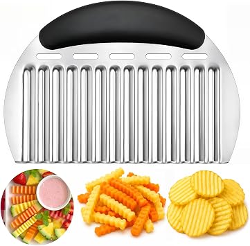 JAYVAR Large Crinkle Cutter French Fry Cutter, Stainless Steel Wavy Slicer
