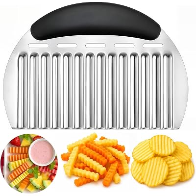 JAYVAR Large Crinkle Cutter French Fry Cutter, Large Crinkle Potato Slicer Wavy Chopper, Stainless Steel Wavy Slicer Crinkle Cutting Chopping Tools with Handle for Carrot Vegetable