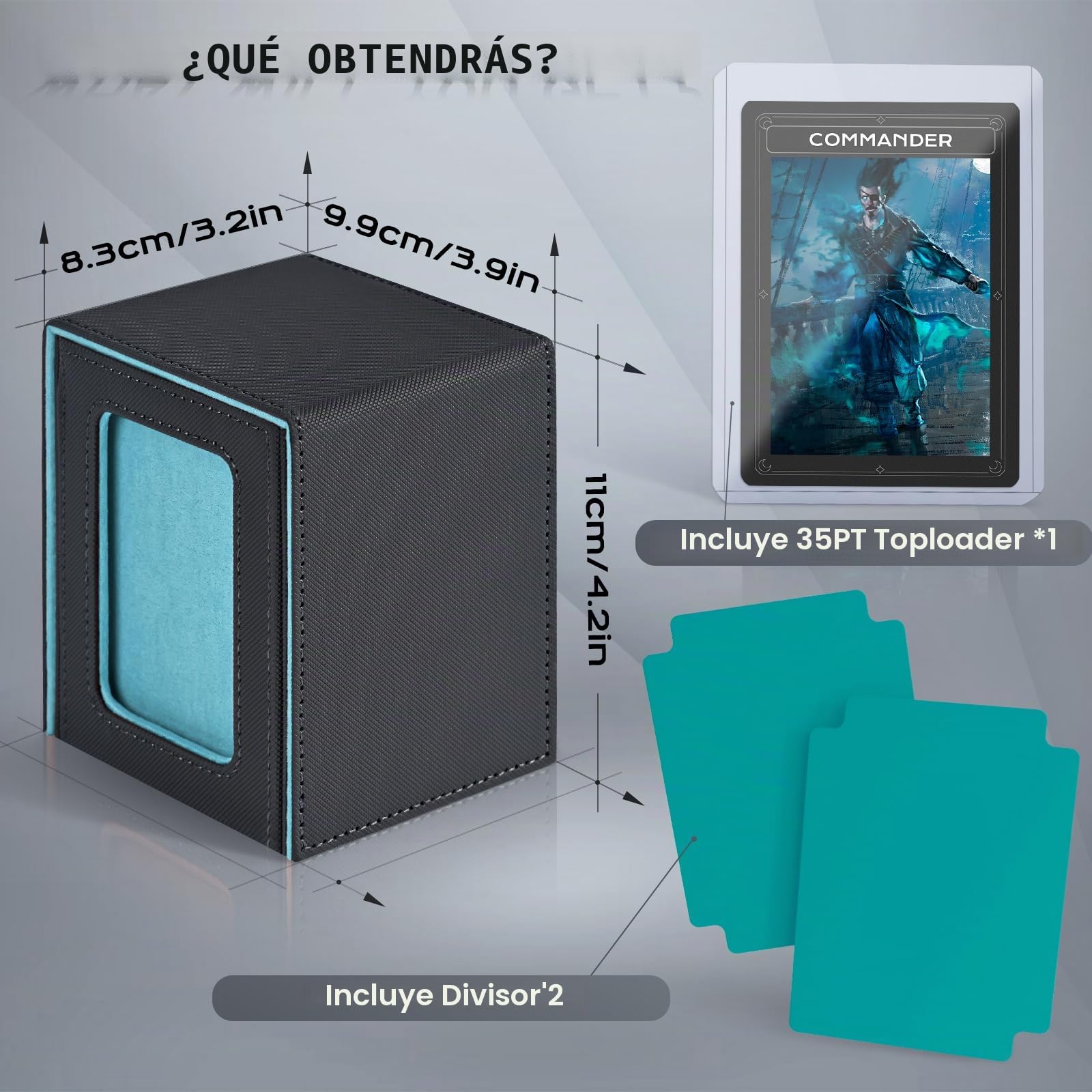 ZLCA Caja de baraja de más de 120 cartas para exhibición de comandante (gris y azul)