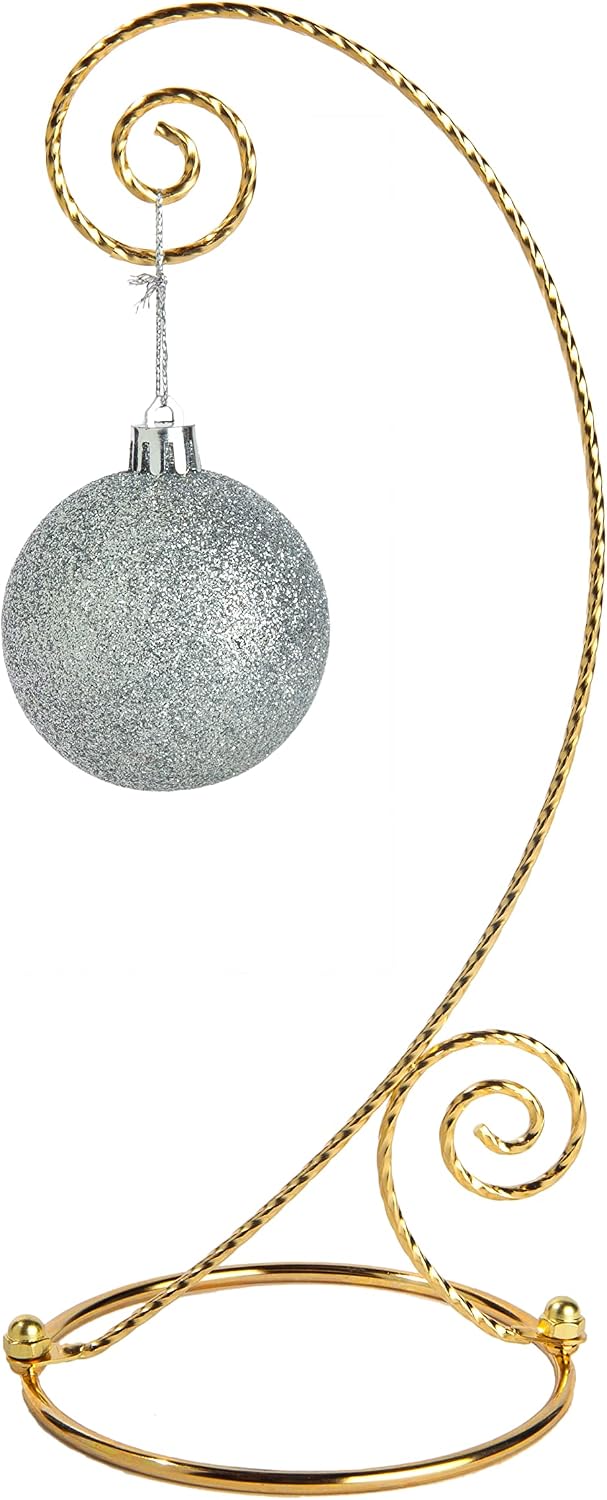 Creative Hobbies 10 Inch Tall Plated Ornament Display Hanger Stands for Hanging Christmas Ornaments, Glass Terrariums, Etc - 4 Pack (Gold)
