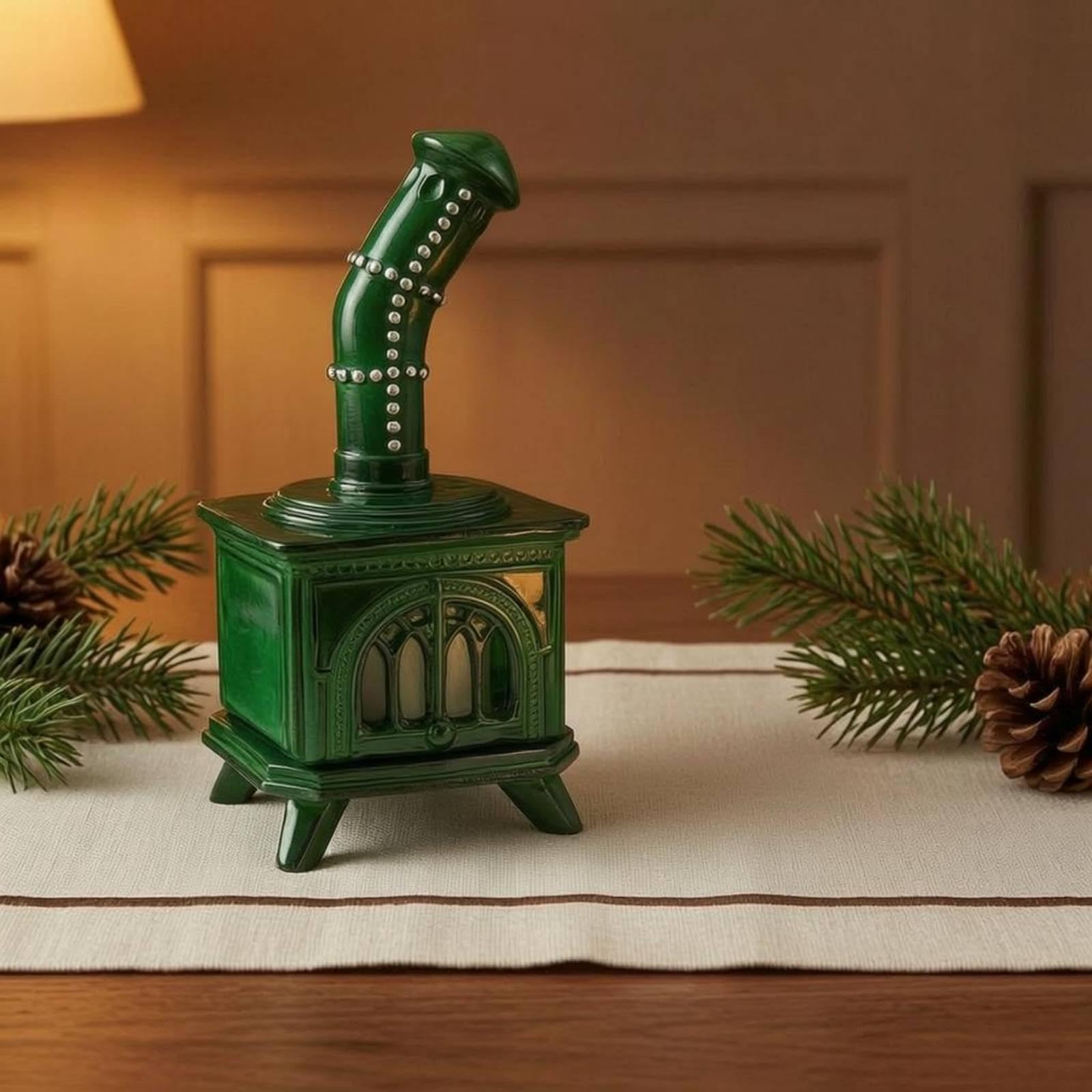 Porta Candele Supporto Ornamento Resina Stufa Vecchio Stile con Candela LED Tremolante Senza Fiamme Perfetto per Decorazione Invernale