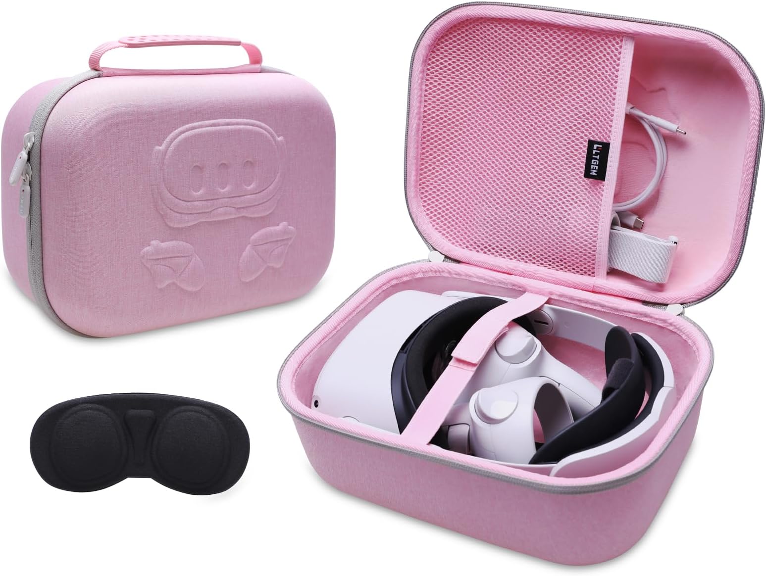 LTGEM VR Case Compatible with Meta Quest 3S / Quest 3 / Quest 2 / Vision Pro, Portable VR Gaming Headset and Touch Controllers Case with Lens Protector, Suitable for Travel and Home Storage(Pink)