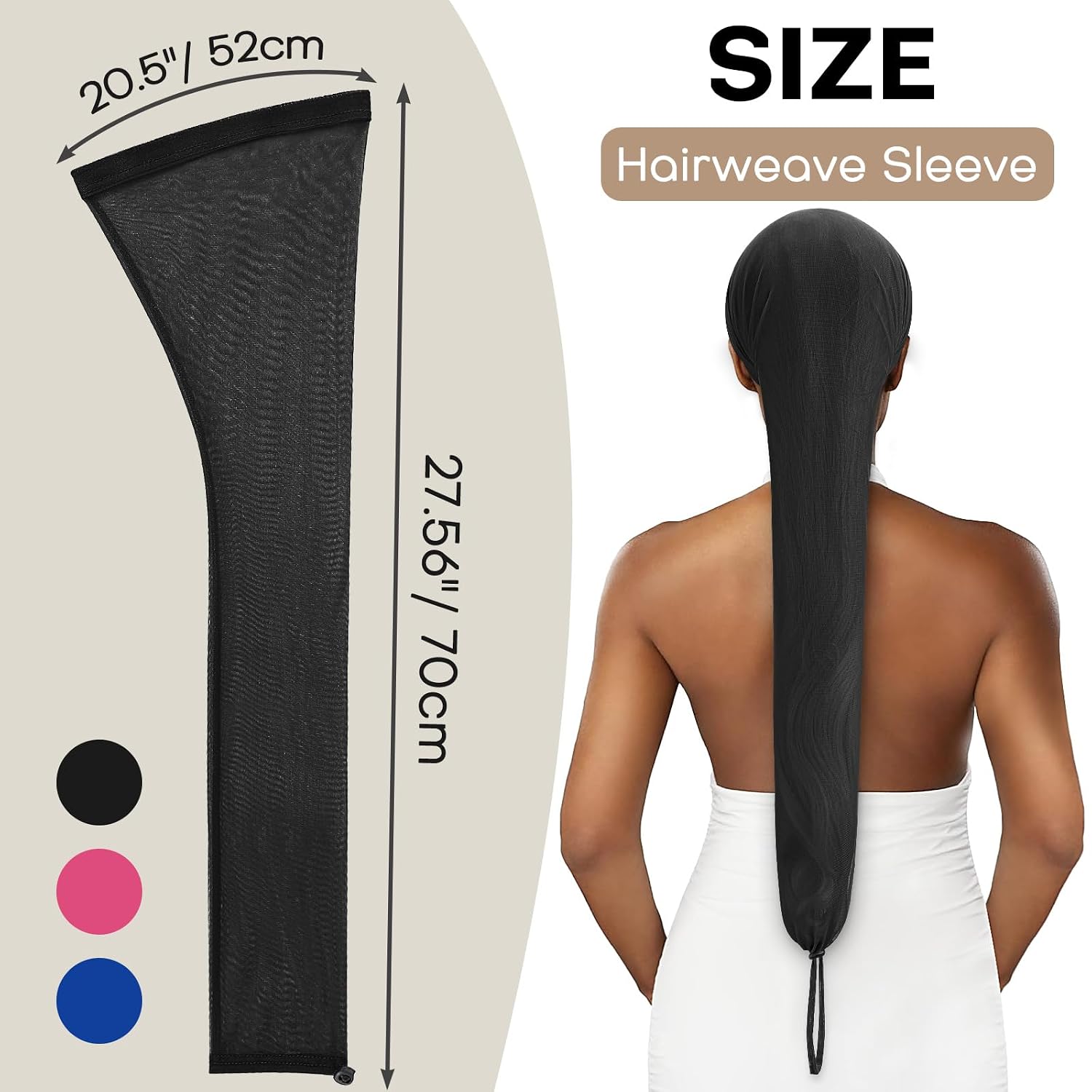 Noverlife Hair Sleeves for Locs Women, 28 Inches Long Loc Sleeve Stretchy Mesh Hairweave Sleeve for Locs with Drawstring, Lightweight Wig Cap Breathable Loc Hair Wrap with Elastic Band - Classic Black