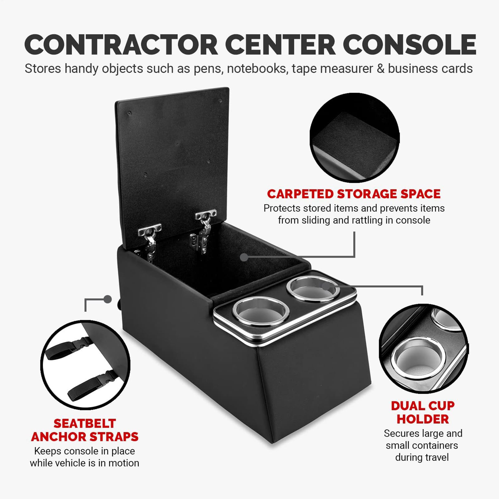 Consolle per braccioli da auto – Contenitore portaoggetti per auto | contenitore centrale, capiente scomparto interno per auto, con porta bevande, spazio di archiviazione durevole per auto, SUV,