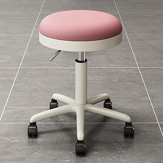 Swivel Rolling Stool Stools,Workshop Stool On Wheels,Swivel Salon Stool, Height Adjustable Stool Chair for Barber Hairdressing Massage Spa Office/Light Grey (Pink)