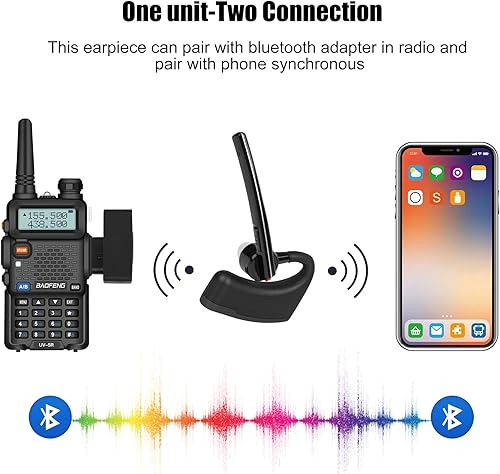 Miniatura 3 de Walkie Talkie - Auriculares Bluetooth con micrófono de cancelación de ruido, auricular inalámbrico de 2 pines con PTT de dedo compatible con radios