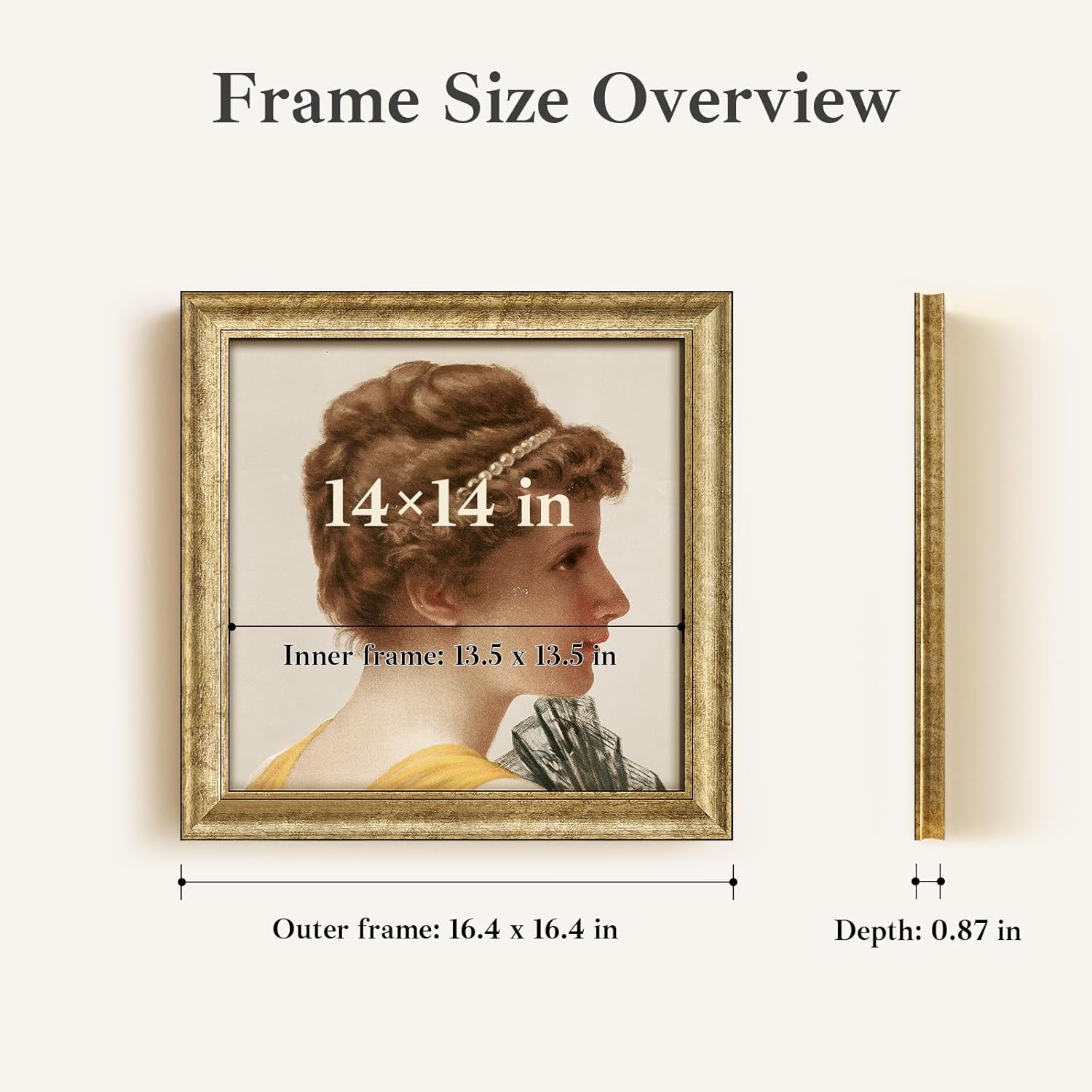HLiWEGNS Antique Gold 14x14 Frame – Poster Frame with Aged Gold Finish – Picture Frame for 14 x 14 Artwork, Canvas Prints, Puzzles, and Wall Decor