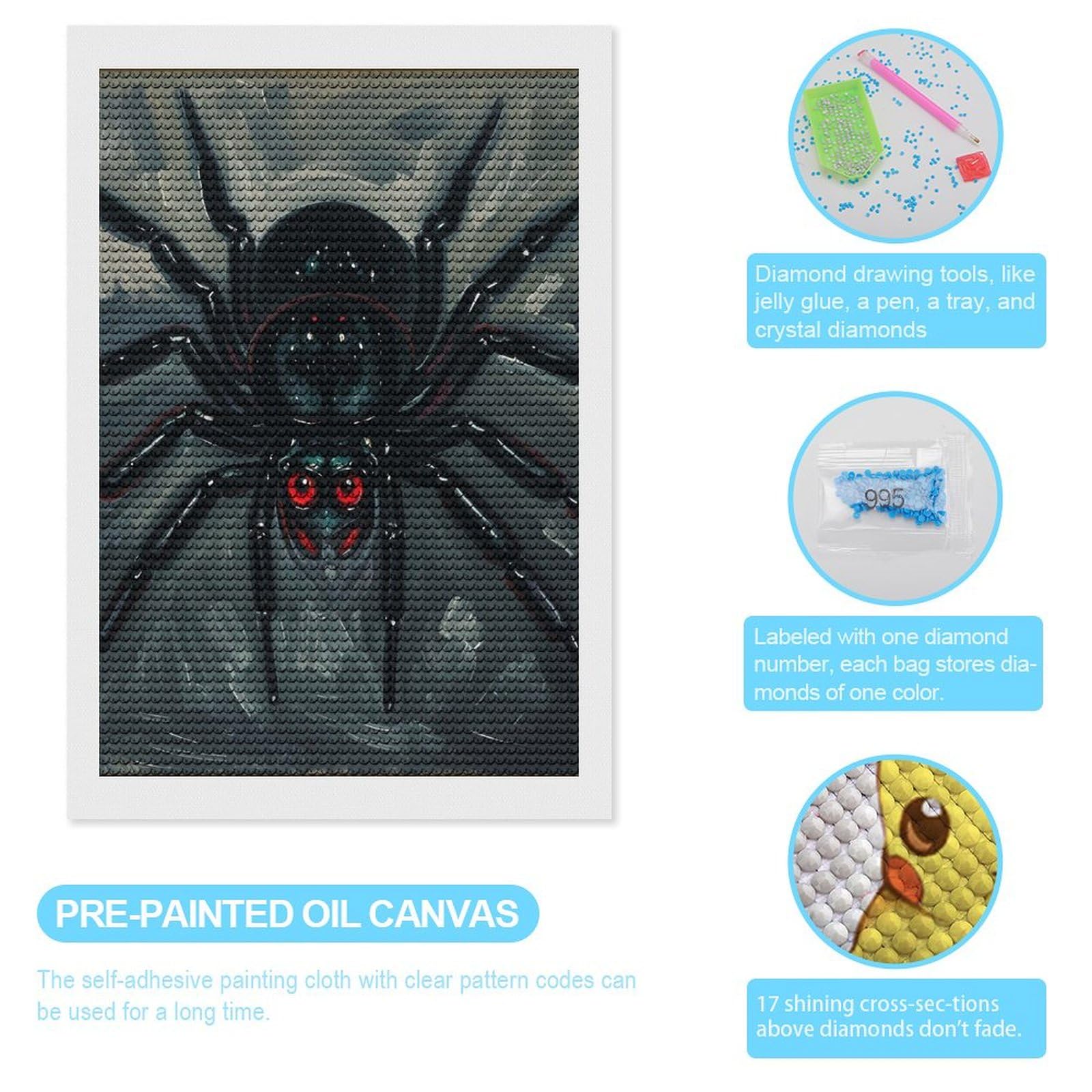 YSCOLOR Diamond Painting Spider Pittura Diamante By Numbers 5D Full Round Per Principianti Kit Per Adulti Home Wall Art Decor 30x40cm