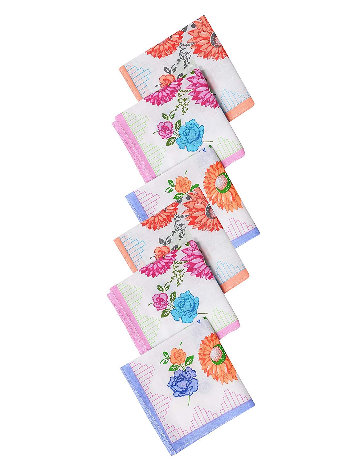 zeki Womens|Girls Vintage Multi Floral Wedding Party Cotton Handkerchiefs (pack of 6)-picture-0