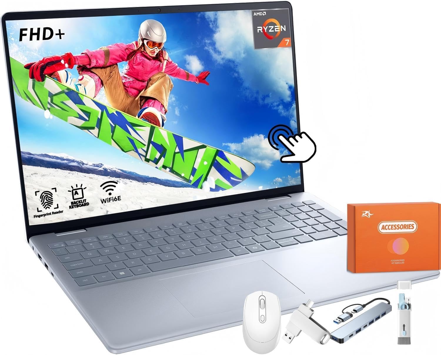 Dell Inspiron 16 Business Touchscreen Laptop, 16″ FHD+ Screen, AMD Ryzen 7-8840U(Up to 5.1 GHz), 64 GB DDR5, 4 TB SSD, Backlit KB, Fingerprint Reader, Windows 11 Pro, w/Mouse, Accessories