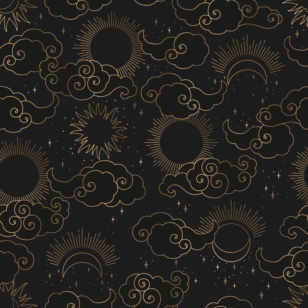 Vintage Black Background Gold Patterned Wallpaper 17.71"x118.1" Peel and Stick Wall Paper Waterproof Vinyl Matte Contact Paper for Bookshelves Closet Shelving Flooring