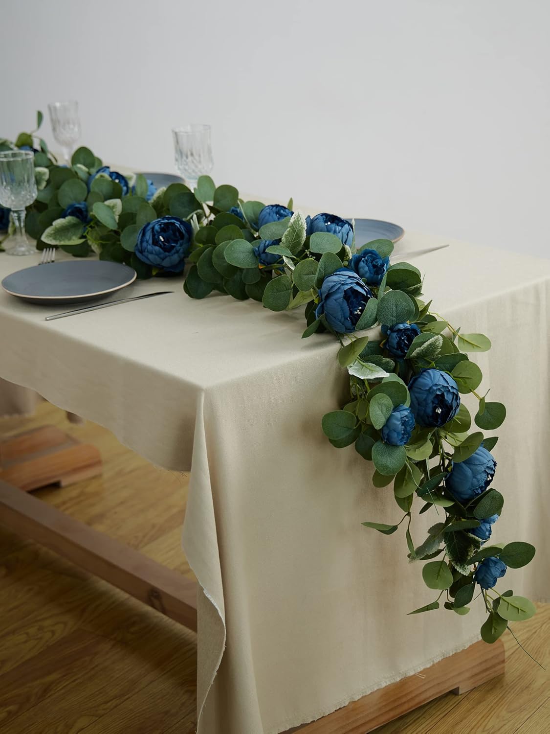 MISSPIN 2pcs Artificial Flowers Garland Eucalyptus Garland Vintage Fake Flower Peony Rose Vine Greenery Decorative Wall Hanging Plant for Wedding Arch Door Arrangement Party Decor