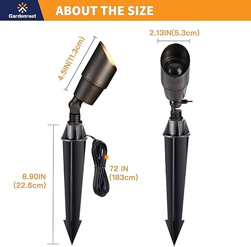 Miniatura 7 de Gardenreet Foco de luces de paisaje de bajo voltaje de latón, 12 V, impermeable, para exteriores, para jardín, patio, árbol, sin bombilla MR16